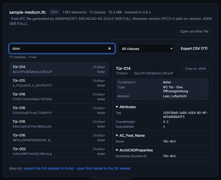 Auditing IFC property sets before conversion in a free browser-based properties explorer
